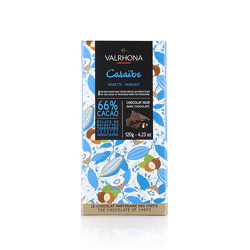 Valrhona Caraibe - Bitterschokolade, mit Haselnusssplittern, 66% Kakao, Karibik, 120 g